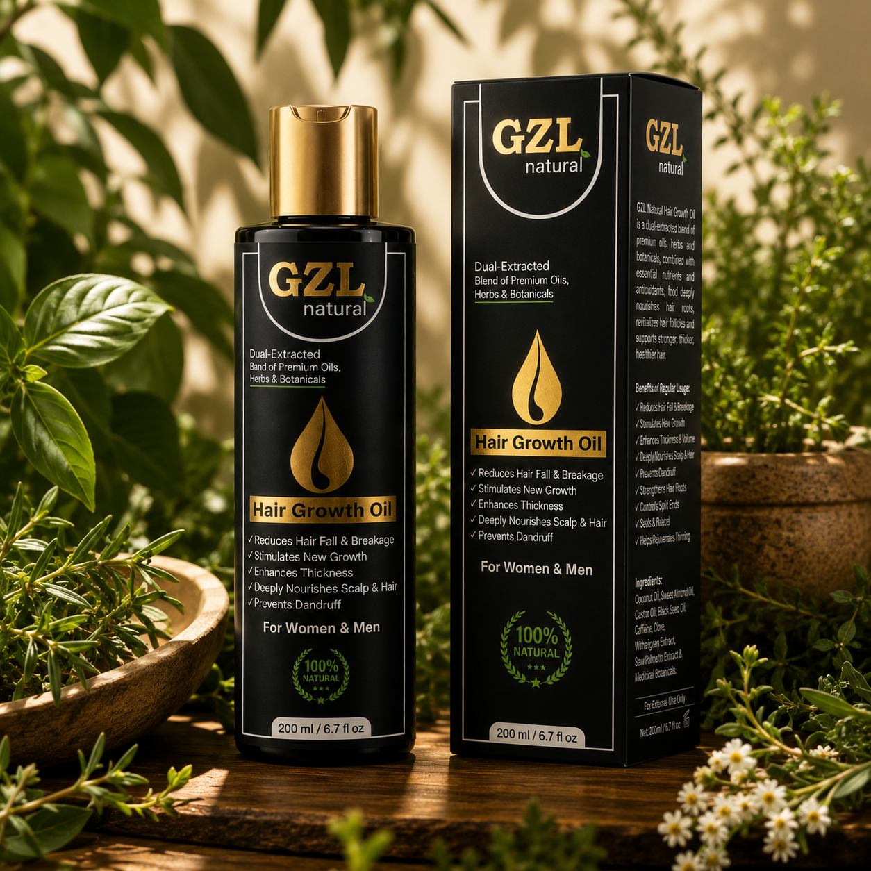 GZL Natural Hair Growth Oil – 100% Natural Formula for Stronger, Thicker Hair