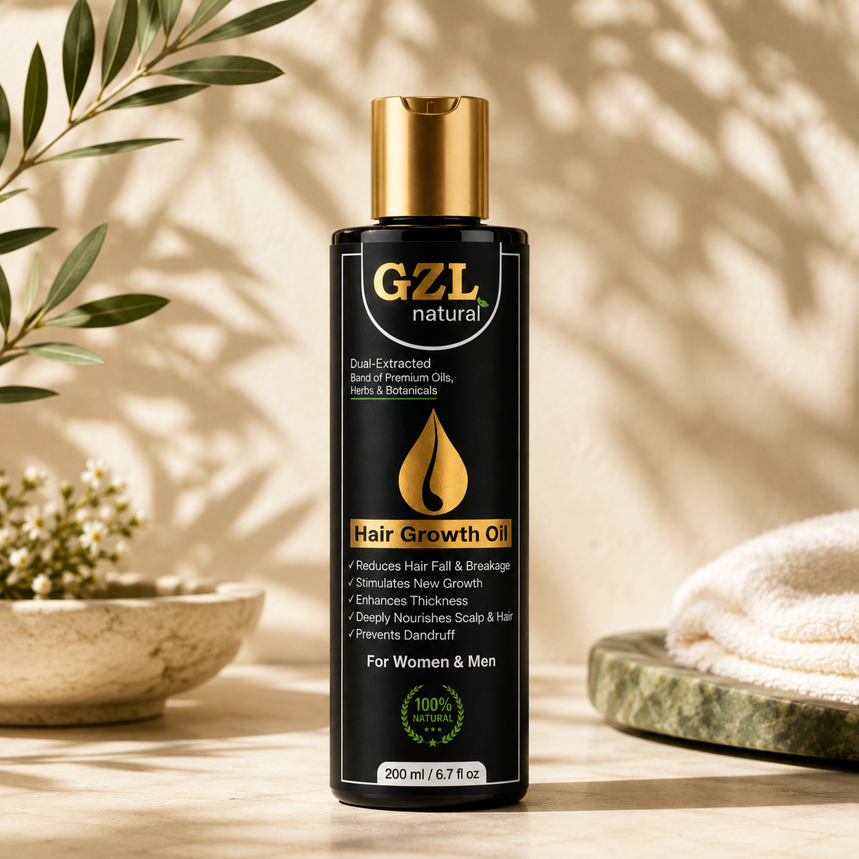 GZL Natural Hair Growth Oil – 100% Natural Formula for Stronger, Thicker Hair